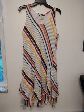 Tempo Paris Tiered Striped Midi Dress Large